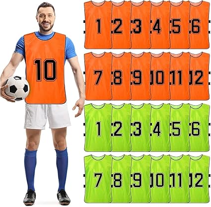 24 Pack Scrimmage Training Vest, Team Sports Pinnies Reversible Numbered Soccer Team Practice Penny Jerseys
