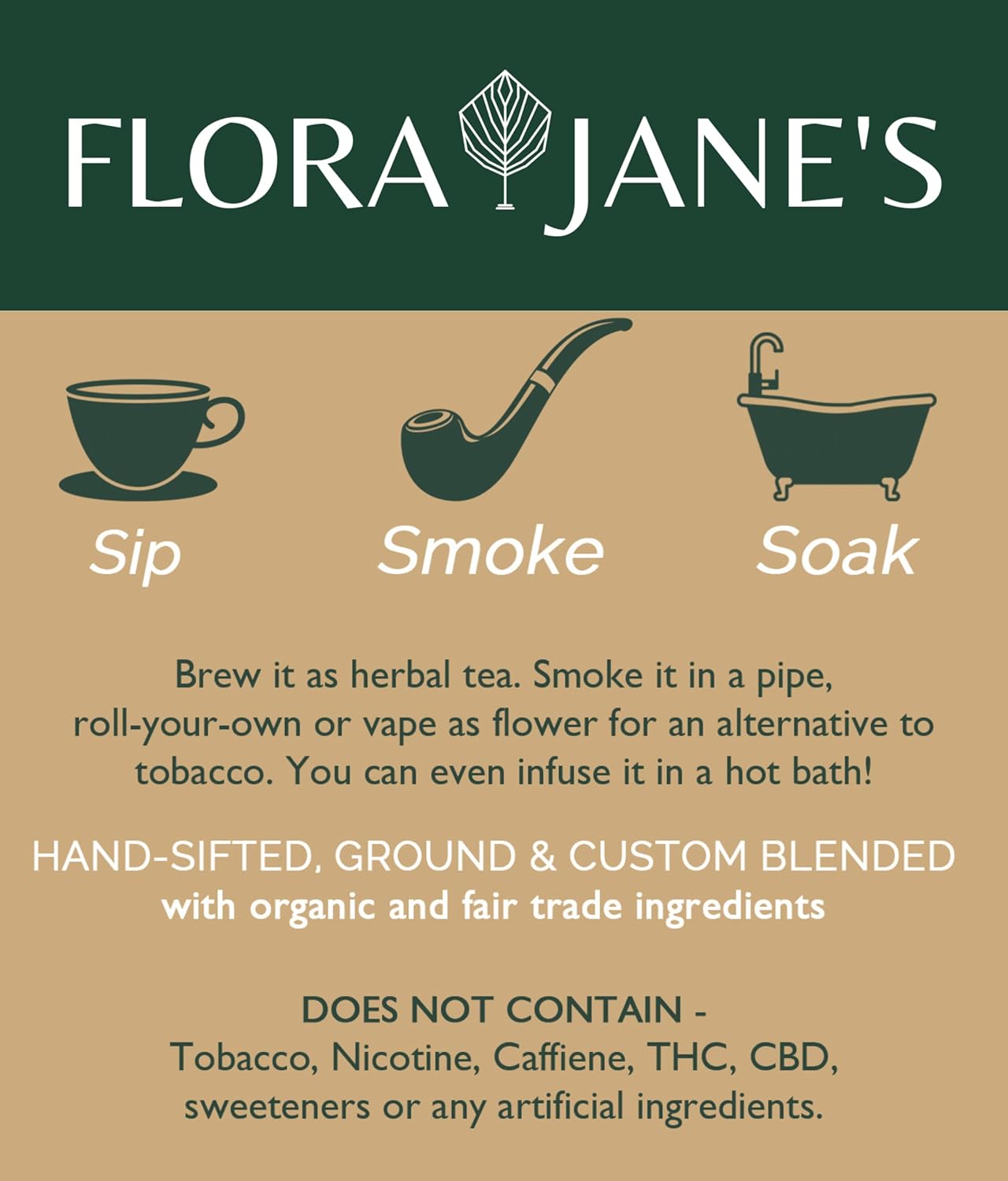 Flora Jane's Smoke & Brew - Sweet Dreams Blend for Relaxation and Sleep - Herbal Smoking Blend, Tea, and Bath Soak - Organic and Wildcrafted (Nicotine and Tobacco-Free Alternative)