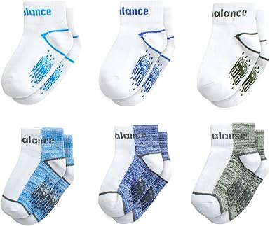 New Balance Baby Boys' Socks - 6 Pack Quarter Cut Non-Skid Gripper Socks (Infant/Toddler)