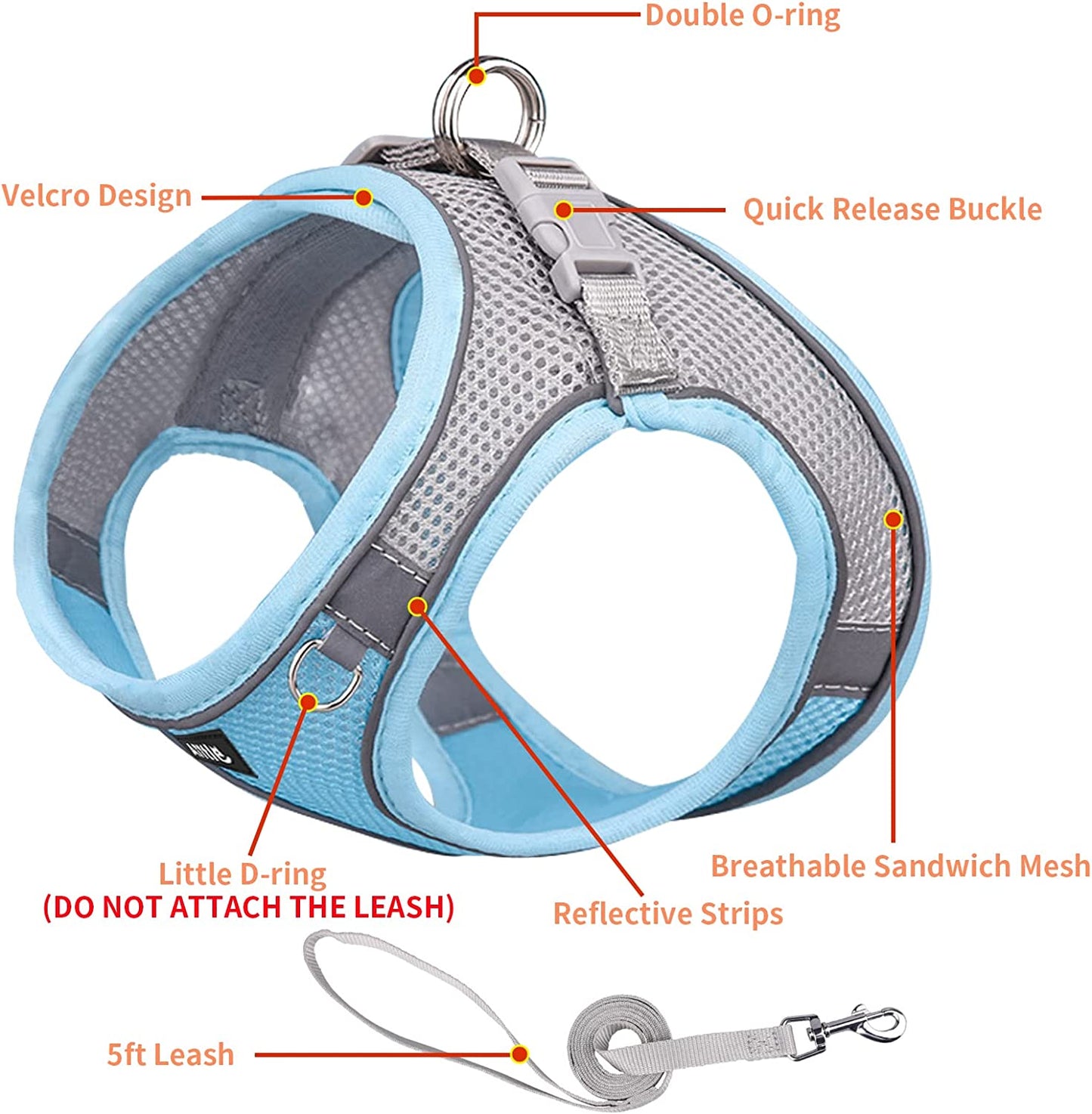 AIITLE Step in Dog Harness and Leash Set - Dog Vest Harness with Super Breathable Mesh, Reflective No-Pull Pet Harness for Outdoor Walking, Training for Small Dogs, Cats Pink XXS