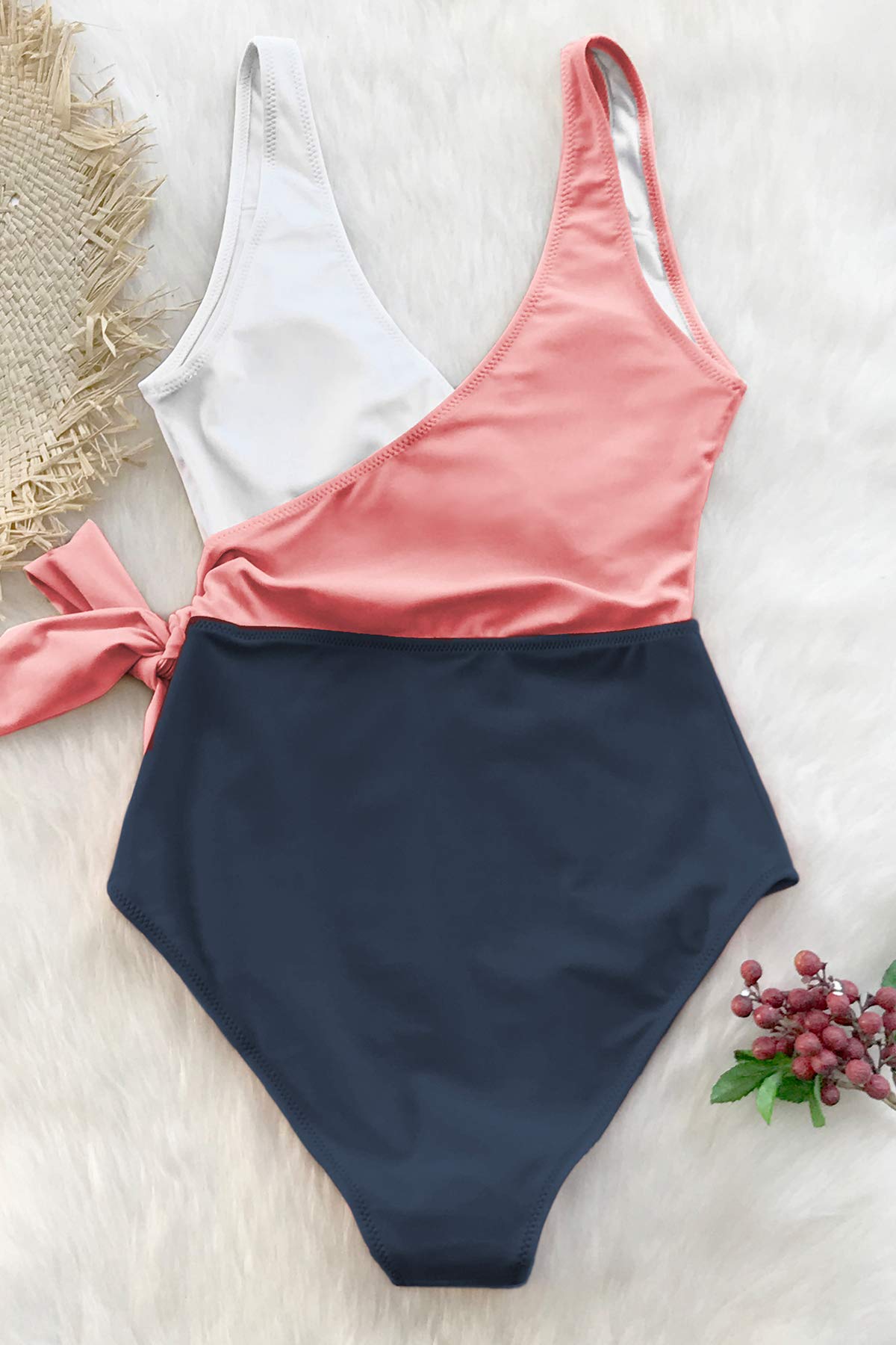CUPSHE Women's One Piece Swimsuit Knotted Color Block Bathing Suit, M