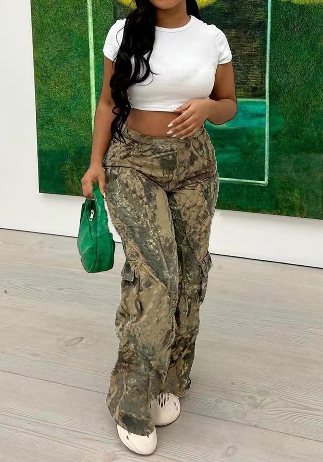 Women's Cargo Camo Pants Casual High Waist Camouflage Jogger Pants Sweatpants with Pockets