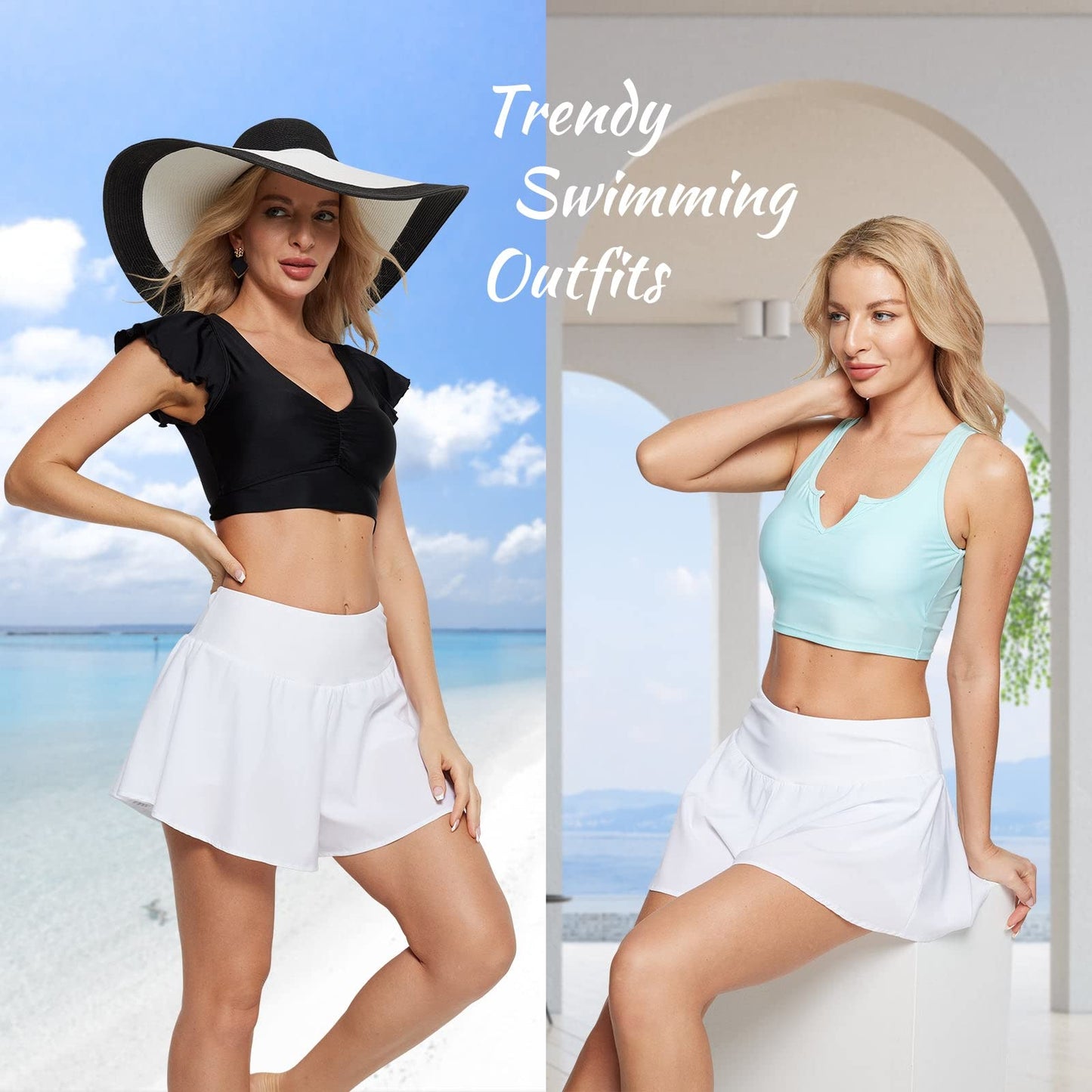 BALEAF Women's Swim Skirt Bottoms 3" Swim Board Shorts High Waisted Tummy Control Swimwear Bottoms with Liner White 2XL
