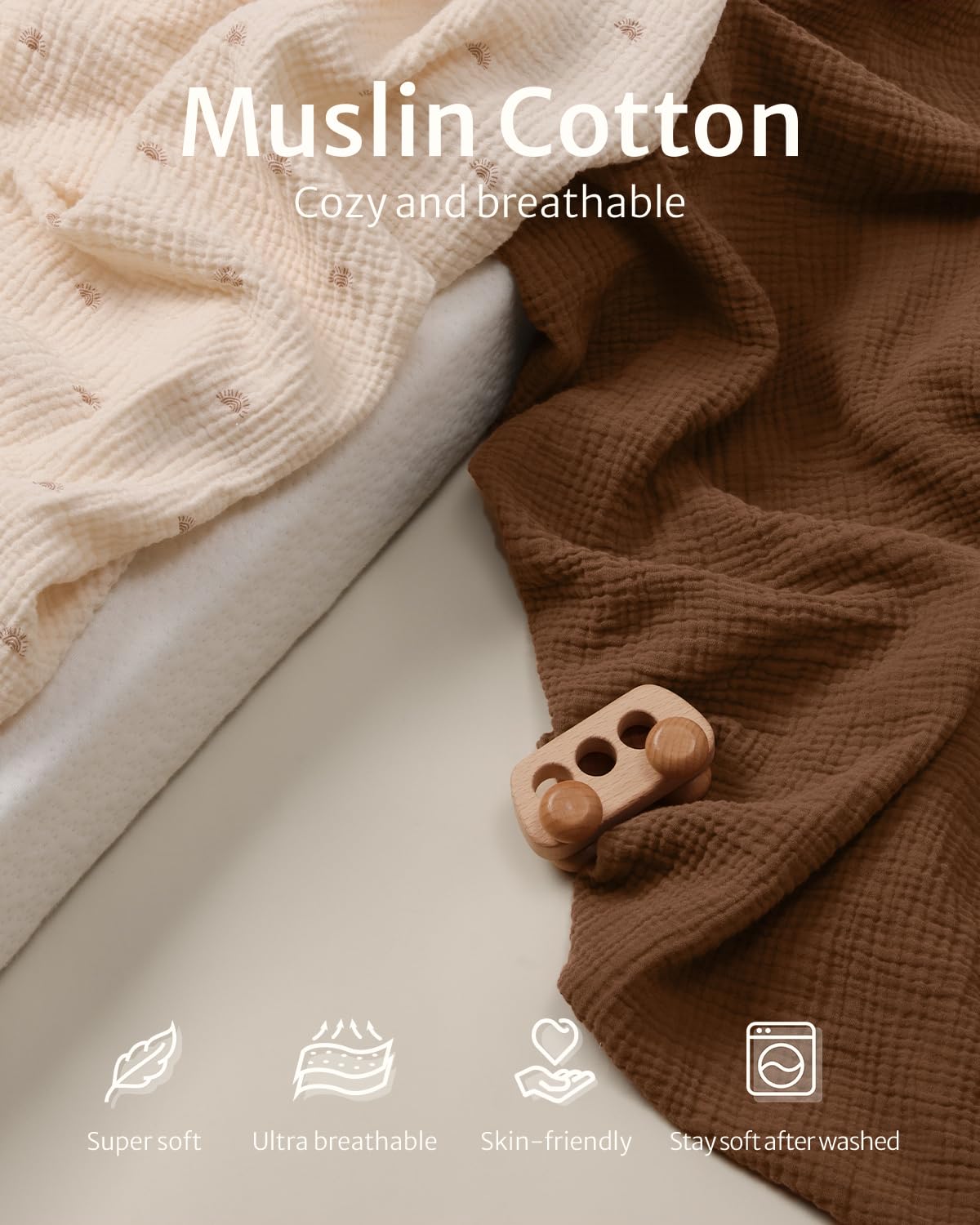 Blissful Diary Muslin Crib Sheets Boho Neutral Soft Cotton Baby 52''x28'' 2Pack