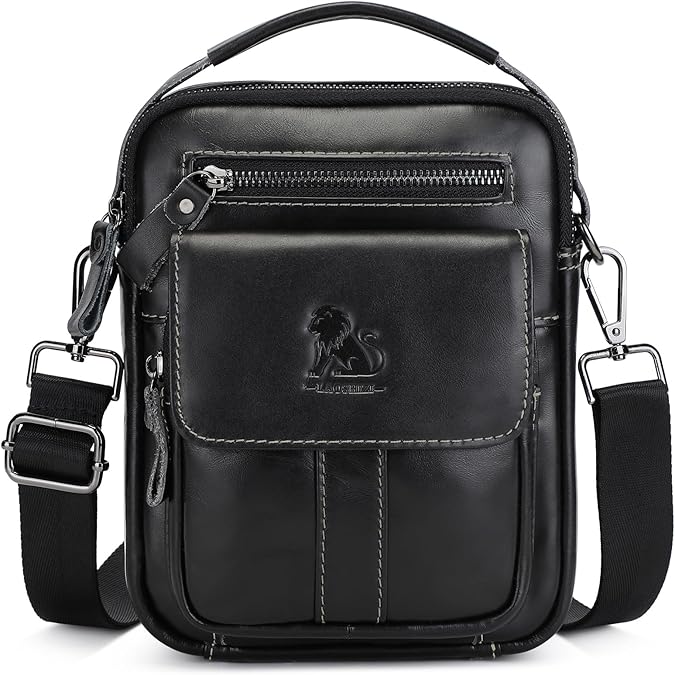 BAIGIO Genuine Leather Small Messenger Bag for Men Crossbody Shoulder Bag for Ipad MIni Handbag Man Purse for Daily Business