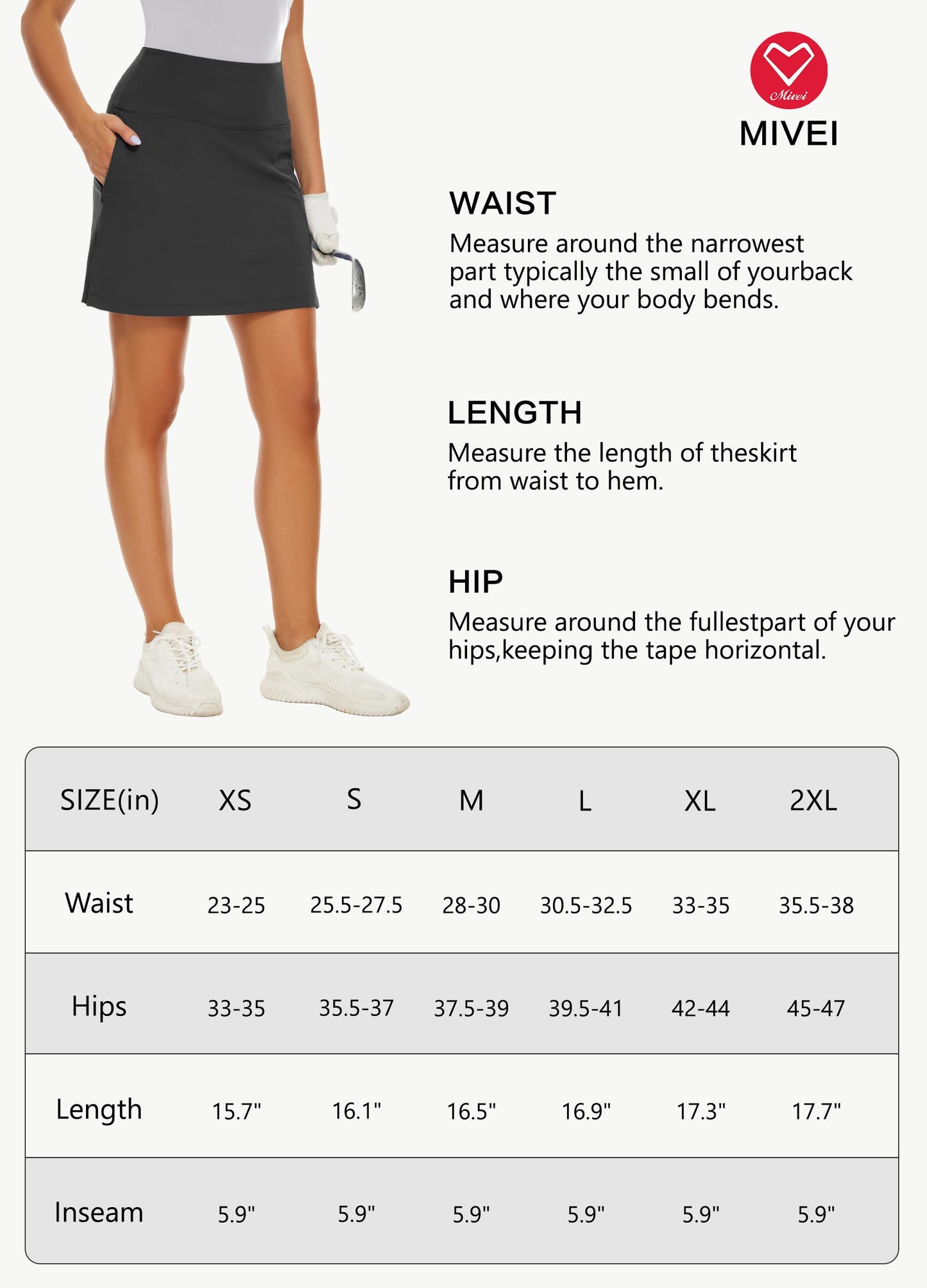 MIVEI 16" Golf Skorts Skirts for Women High Waisted Stretch Athletic Tennis Travel Casual Running with Zipper Pockets UPF50+ Black