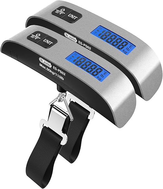 Luggage Scale, Dr.meter Travel Essentials Backlight LCD Display 110lb/50kg Luggage Weight Scale for Travel Accessories Portable Handheld Scale with Rubber Paint, Temperature Sensor, Battery Included