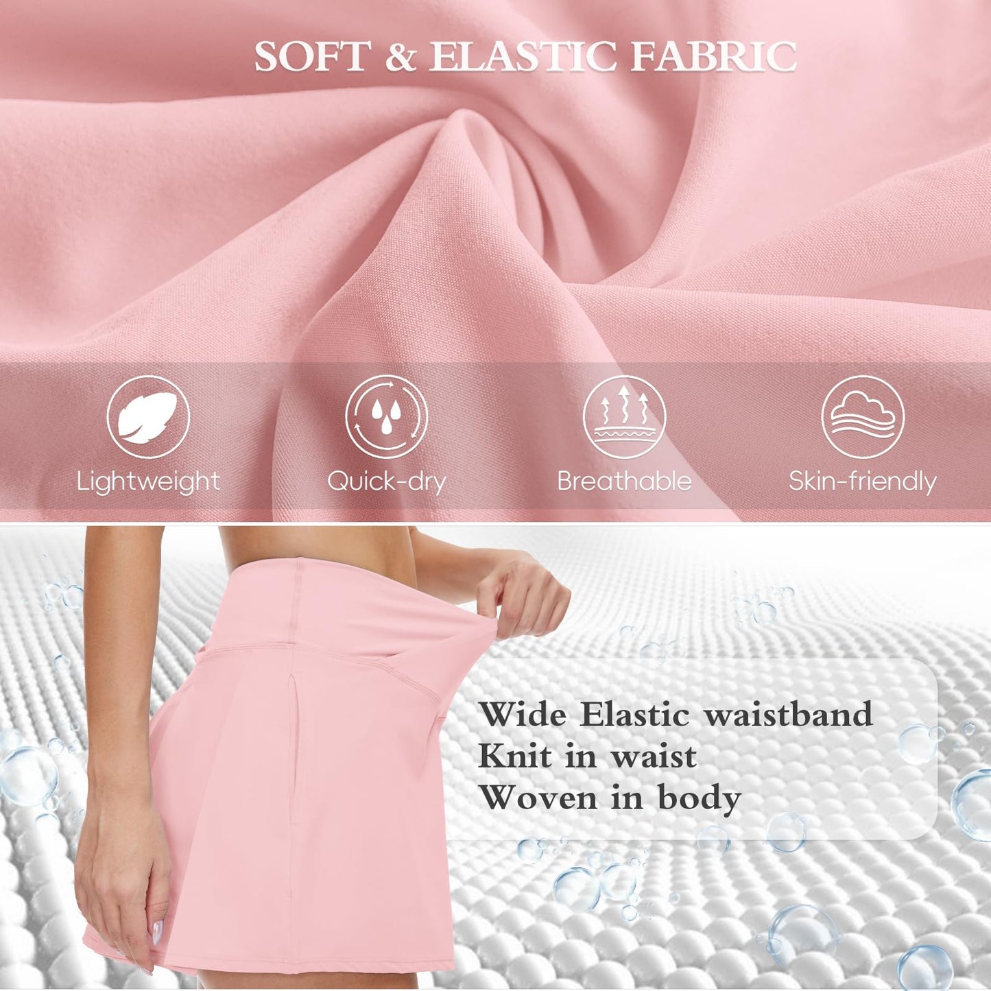 M MOTEEPI Skorts for Woman with Pockets Golf Skorts for Women Dressy Casual Tennis Skirt with Shorts Underneath Light Pink L