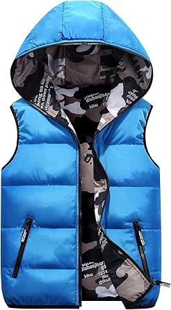 Happy Cherry Kids Winter Hooded Vest Padded Camouflage Reversible Waistcoat Sleevelss Jacket 3-12Y