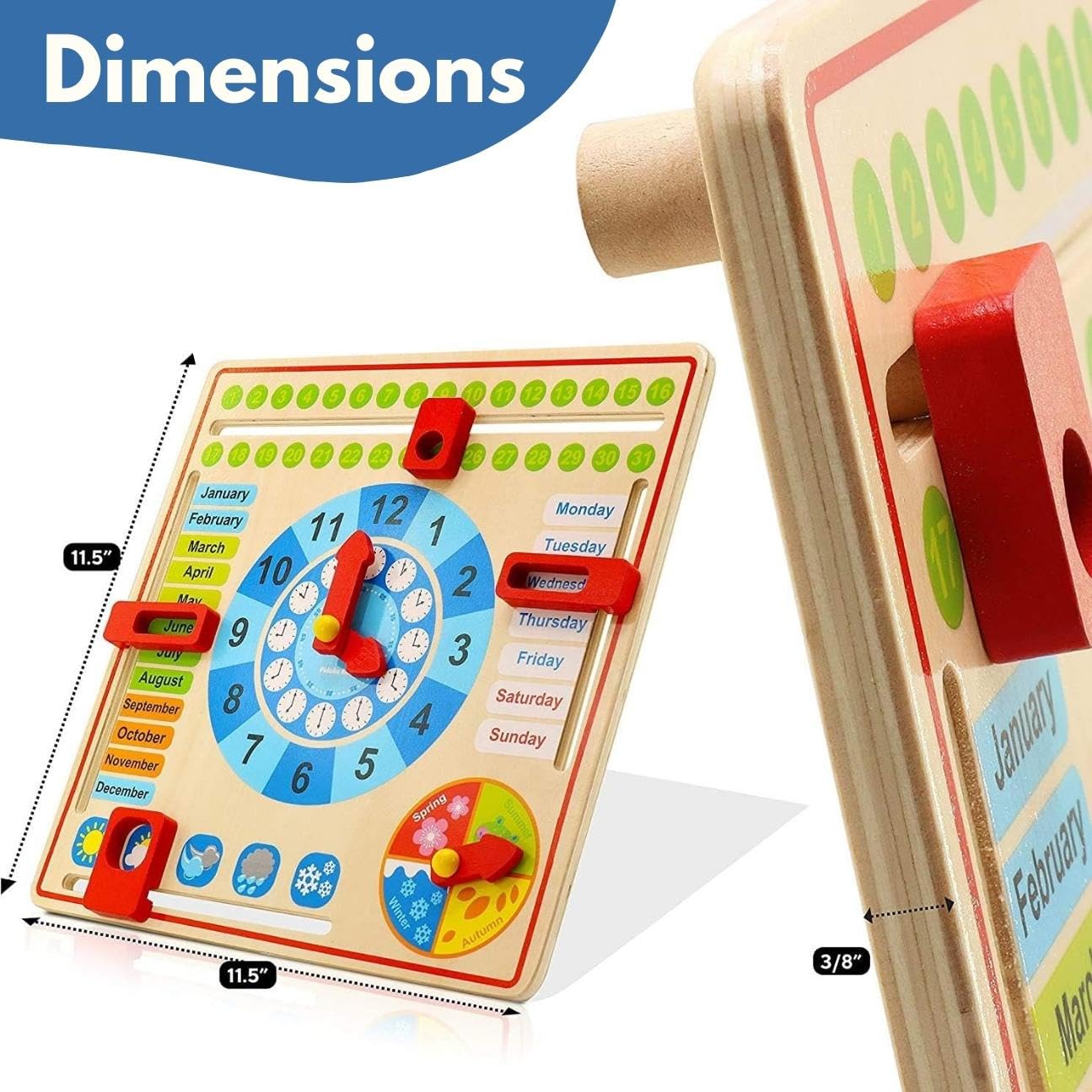 All About Today Board - Wooden Calendar and Learning Clock Montessori Toys 3+
