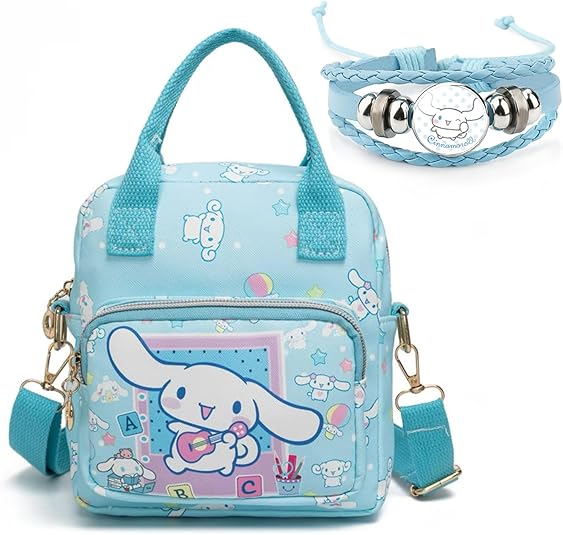 Rondlaho Kawaii Kitty PU Crossbody Bag with Handles Adjustable Shoulder Strap and Bracelet, Handbag with Zipper, Wallet Purse