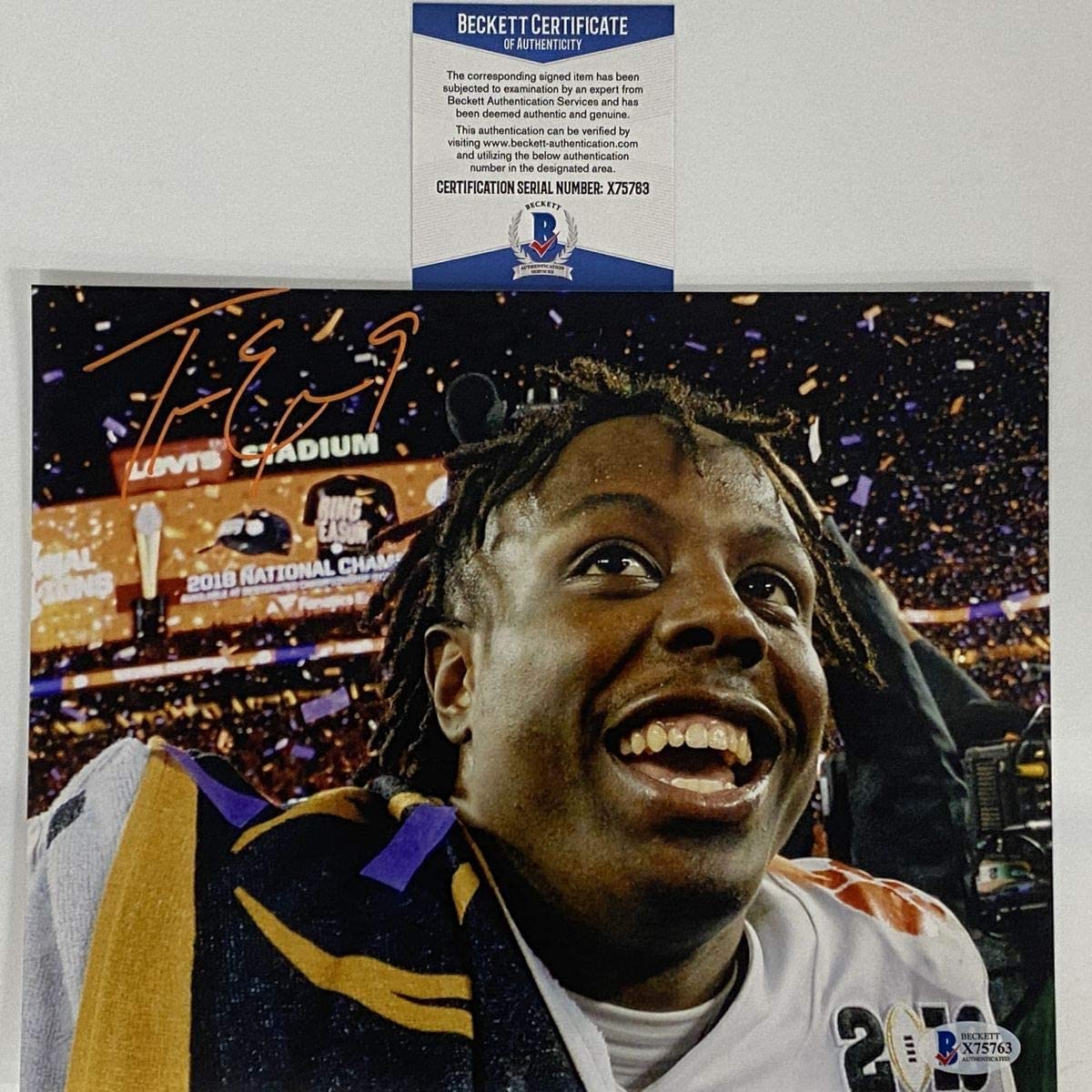 Autographed/Signed Travis Etienne Jr Clemson Tigers 8x10 College Football Photo Beckett BAS COA #1