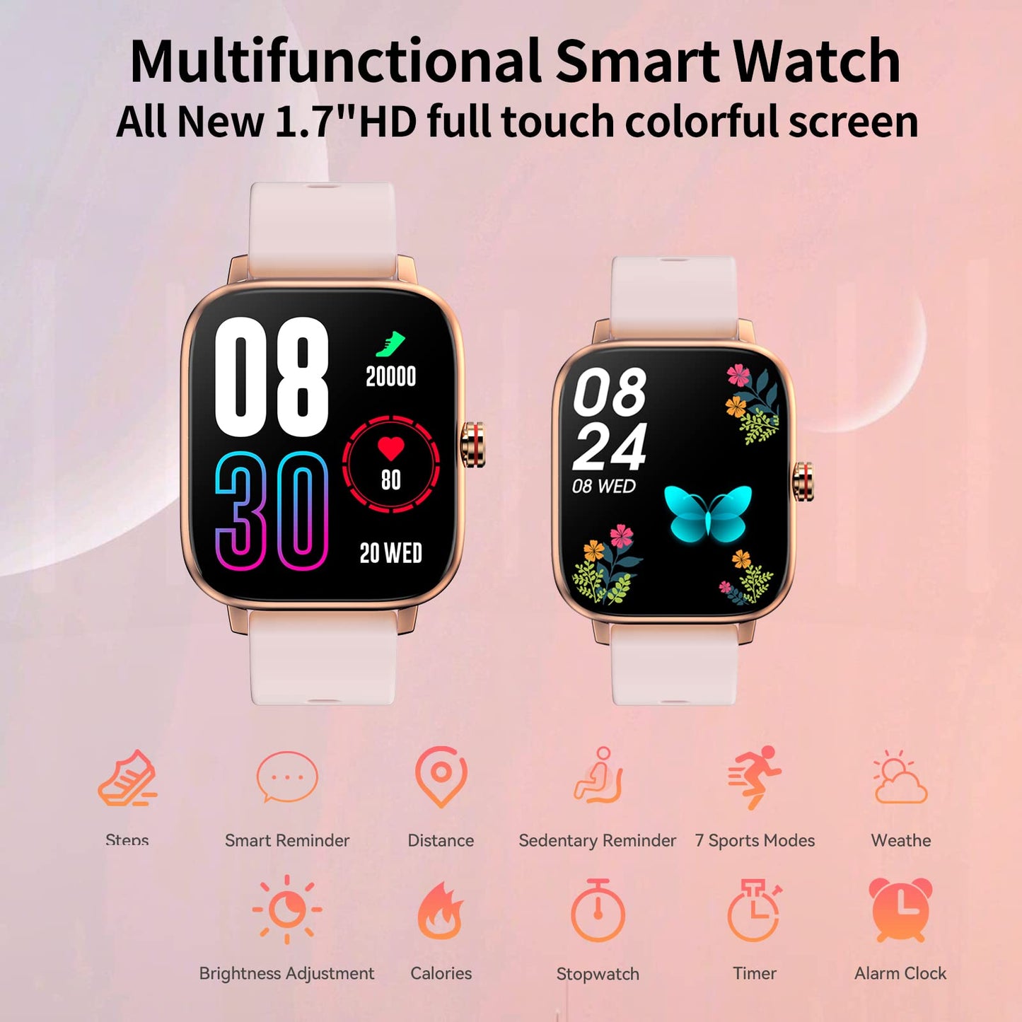 Smart Watch for Android & iOS, 1.7'' screen, Pedometer/Calories/Health/Sleep
