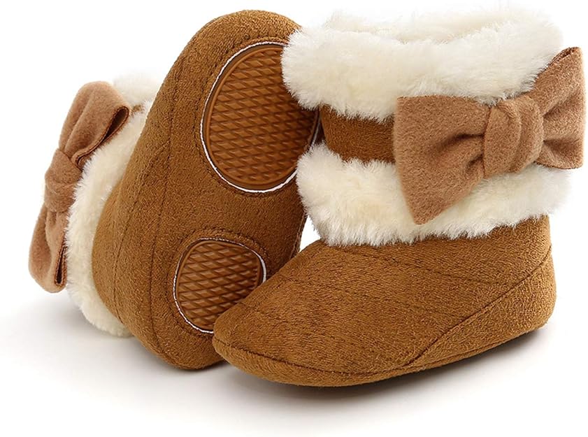 Baby Boy Girl Snow Boots Infant Fuzzy Bowknot Soft Sole Ankle Booties Toddler Winter Warm Crib Shoes