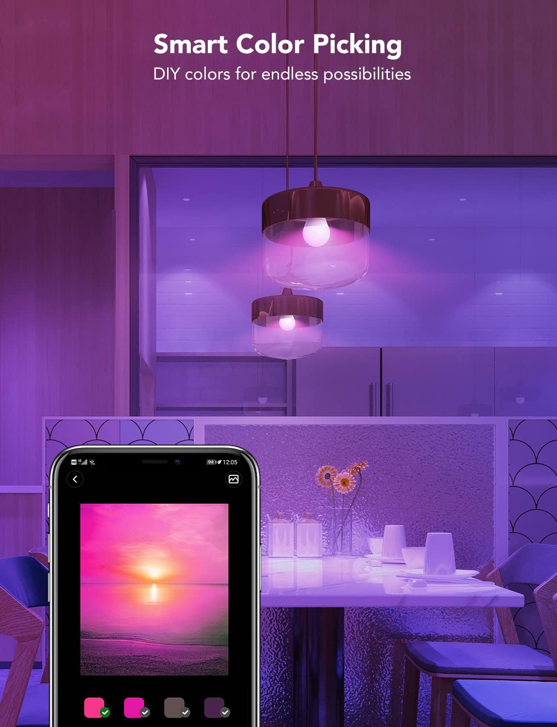 Govee Smart Light Bulbs, WiFi and Bluetooth Light Bulbs, Music Sync and 54 Scene Modes, 9W 60W Equivalent WiFi Light Bulbs, Color Changing RGBWW Light Bulbs, Supports Alexa & Google Assistant, 2 Pack
