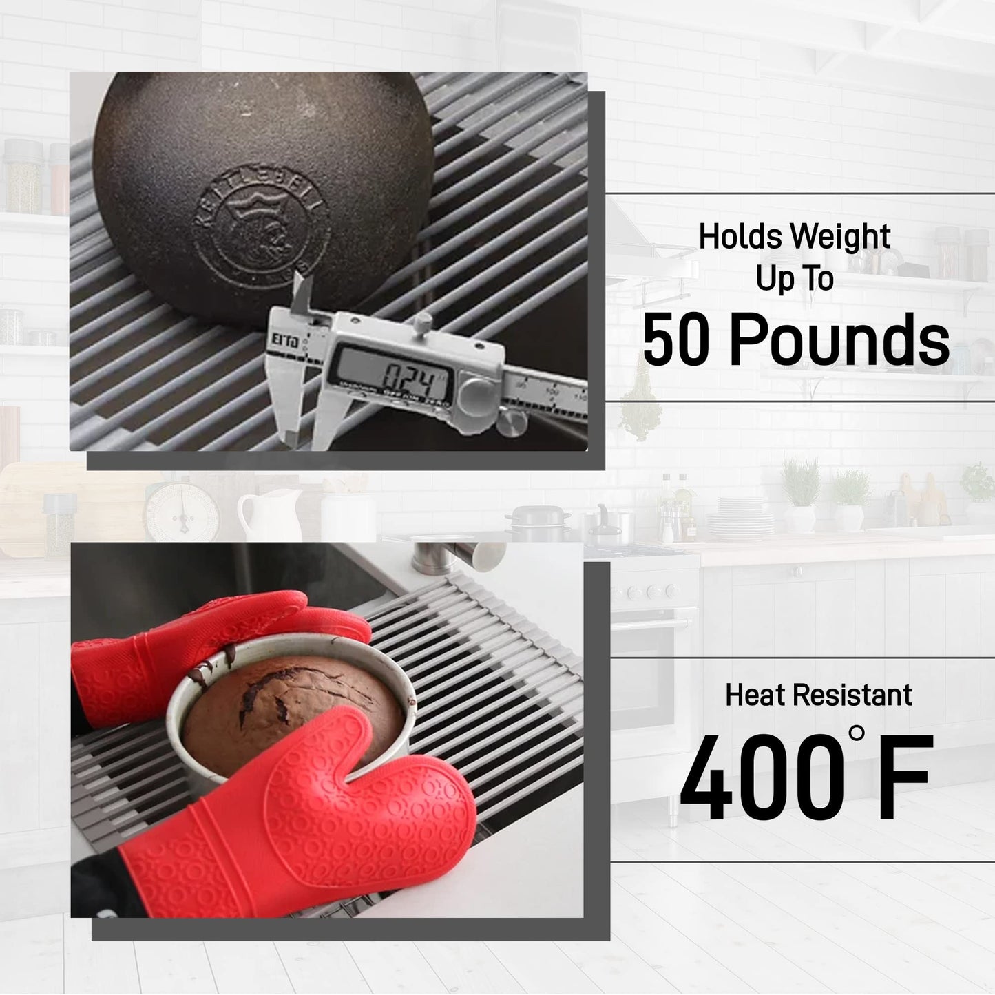 Bellemain Over The Sink Dish Drying Rack - Silicone Dish Drying Mat Gray, Medium