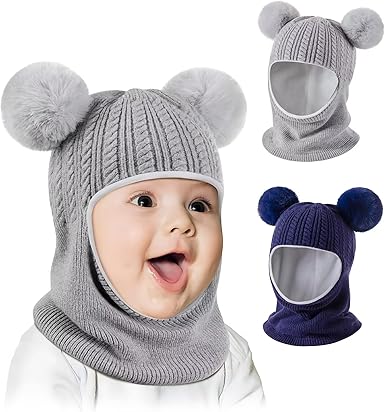 Baby Winter Hat Scarf Set 2 Pack, Toddler Beanie Hats Girl Boy with Neck Warmer, Beanie for Kids Knit Warm for Cold Weather