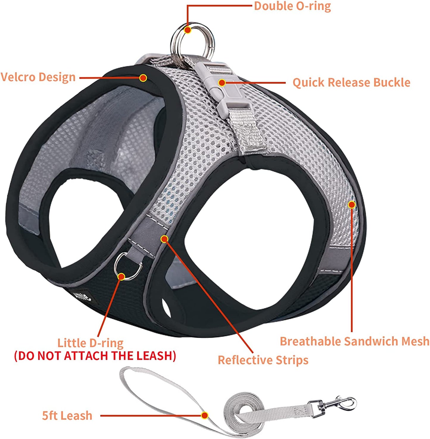 AIITLE Step in Dog Harness and Leash Set - Dog Vest Harness with Super Breathable Mesh, Reflective No-Pull Pet Harness for Outdoor Walking, Training for Small Dogs, Cats Pink XXS