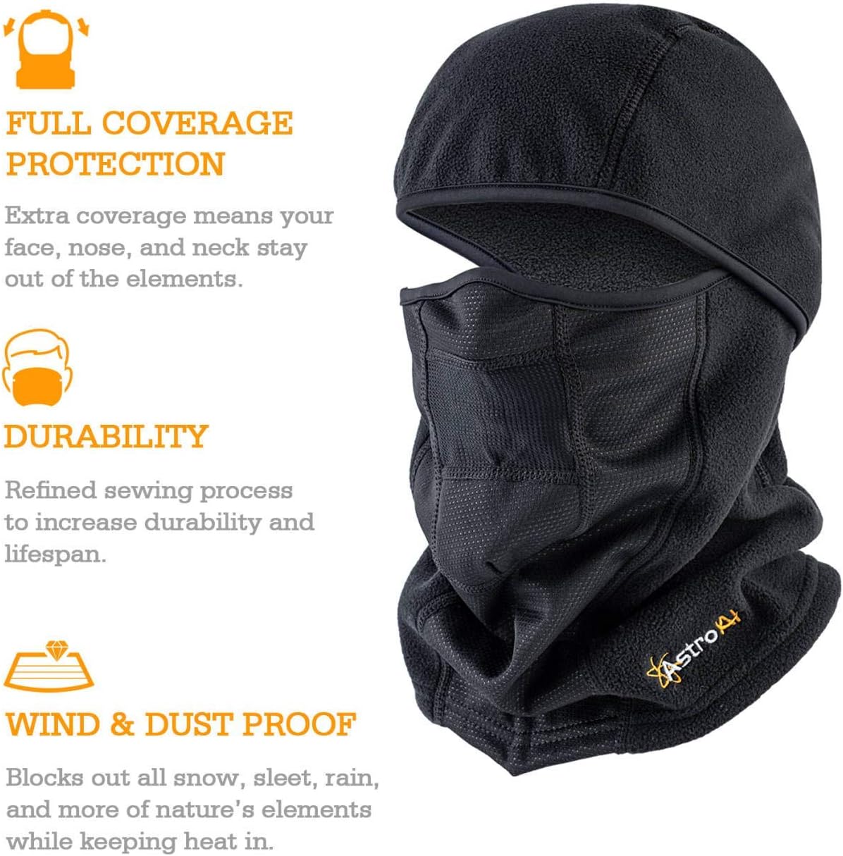 AstroAI Balaclava Ski Mask 2 Pack Winter Fleece Thermal Face Mask Cover for Men Women Warmer Windproof Breathable, Cold Weather Gear for Skiing, Outdoor Work, Riding Motorcycle & Snowboarding, Black