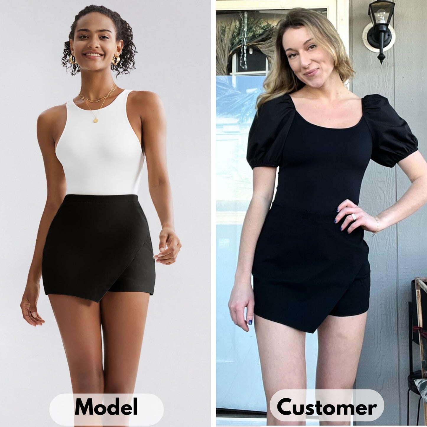 EXLURA Women's High Elastic Waist Bodycon Asymmetrical Skorts Short Mini Skirt with Shorts Black