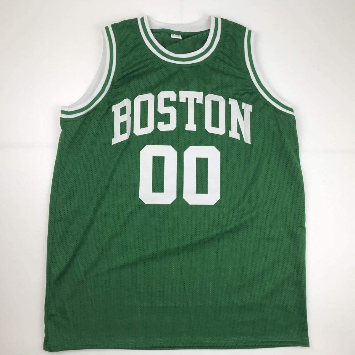 Autographed/Signed Robert Parish Boston Green Basketball Jersey JSA COA Holo Only
