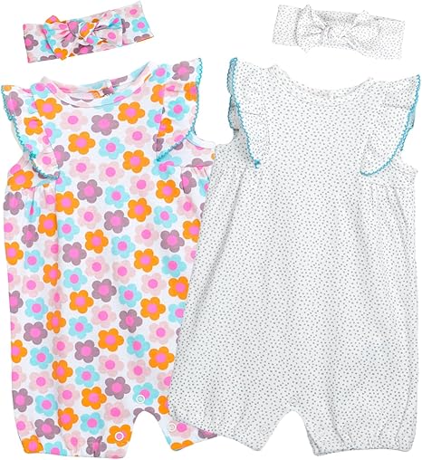 Baby Girls Ruffled Sleeve Rompers Toddler Girls Jumpsuits One-Piece Cotton Outfits