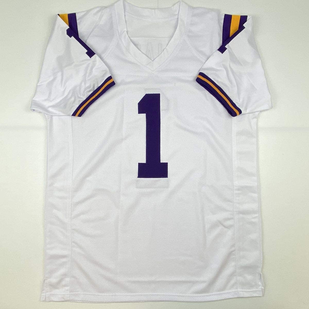 Autographed/Signed Ja'Marr Chase LSU White College Football Jersey Beckett BAS COA