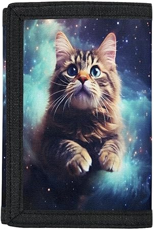 GLUDEAR Kids Boys Girls Novelty Wallet Trifold Youth Wallet Coin Pocket Card Holders Outdoor Money Organizer, Galaxy Brown Cat