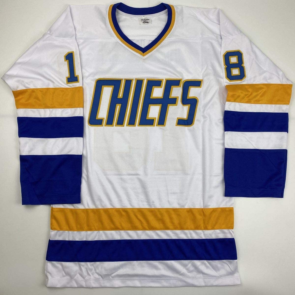 Autographed/Signed Hanson Brothers Chiefs Slap Shot Movie #18 White Hockey Jersey JSA COA