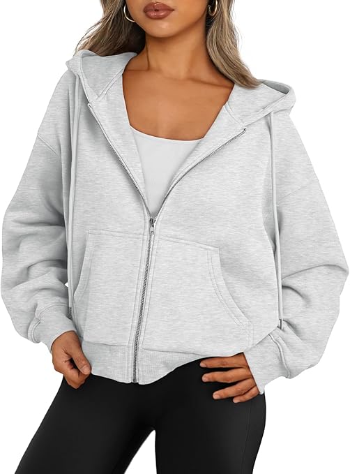 Trendy Queen Zip Up Hoodies For Women Cropped Sweatshirts Fall Fashion Outfits 2024 Y2k Fleece Teen Girls Clothes
