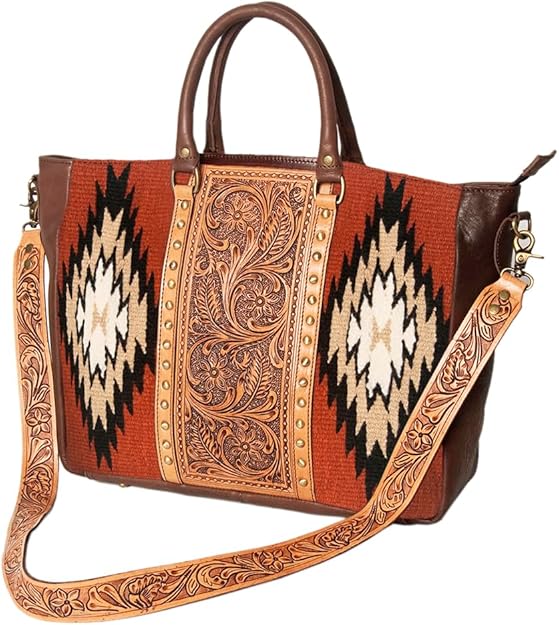 American Darling ADBGA206H Briefcase Hand Tooled Saddle Blanket Genuine Leather Women Bag Western Handbag Purse