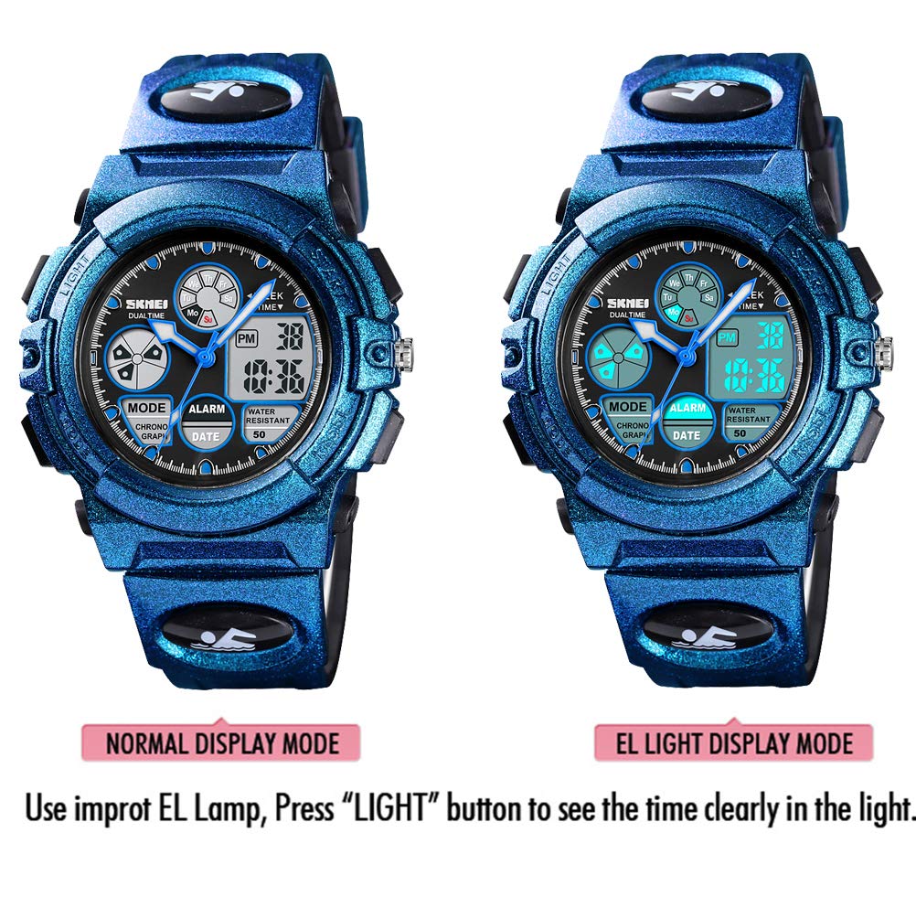 Boys Digital Watch Outdoor Sports 50M Waterproof Electronic Watches - Blue
