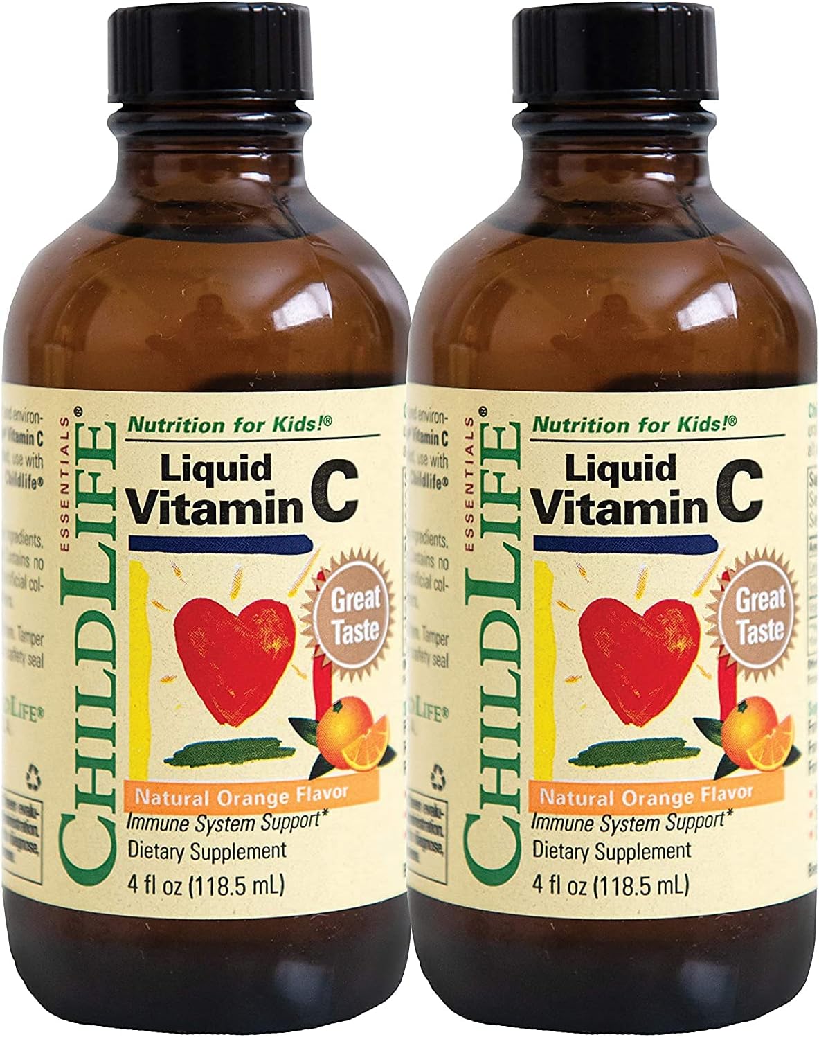 CHILDLIFE ESSENTIALS Liquid Vitamin C - Immune Support, Vitamin C Liquid, All-Natural, Gluten-Free, Allergen Free, Non-GMO, High in Antioxidants - Orange Flavor, 4 Ounce Bottle (Pack of 3)