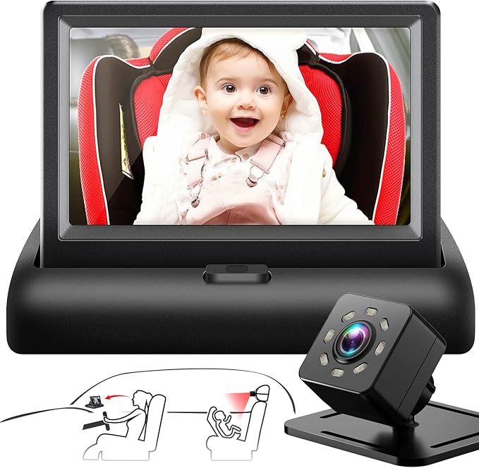 Baby Car Mirror with 4.3'' HD Night Vision Function Display, Safety Car Seat Camera with Wide Crystal Clear View, Easily Observe The Baby‰۪s Move(Not USB)
