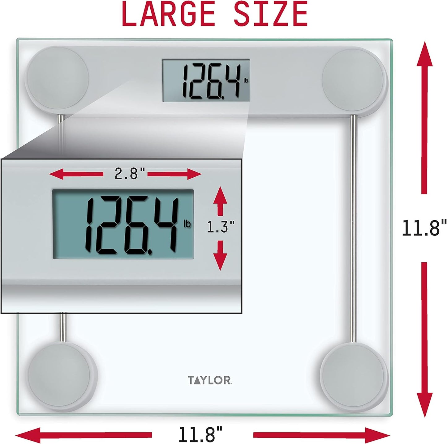 Taylor Digital Bathroom Scale, Highly Accurate Body Weight Scale, Instant On and Off, 400 lb, Sturdy Clear Glass with ChromeFinish Base