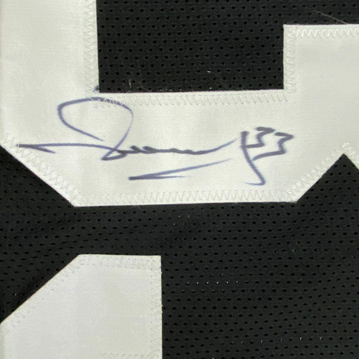 Framed Autographed/Signed Merril Hoge 35x39 Pittsburgh Black Football Jersey JSA COA