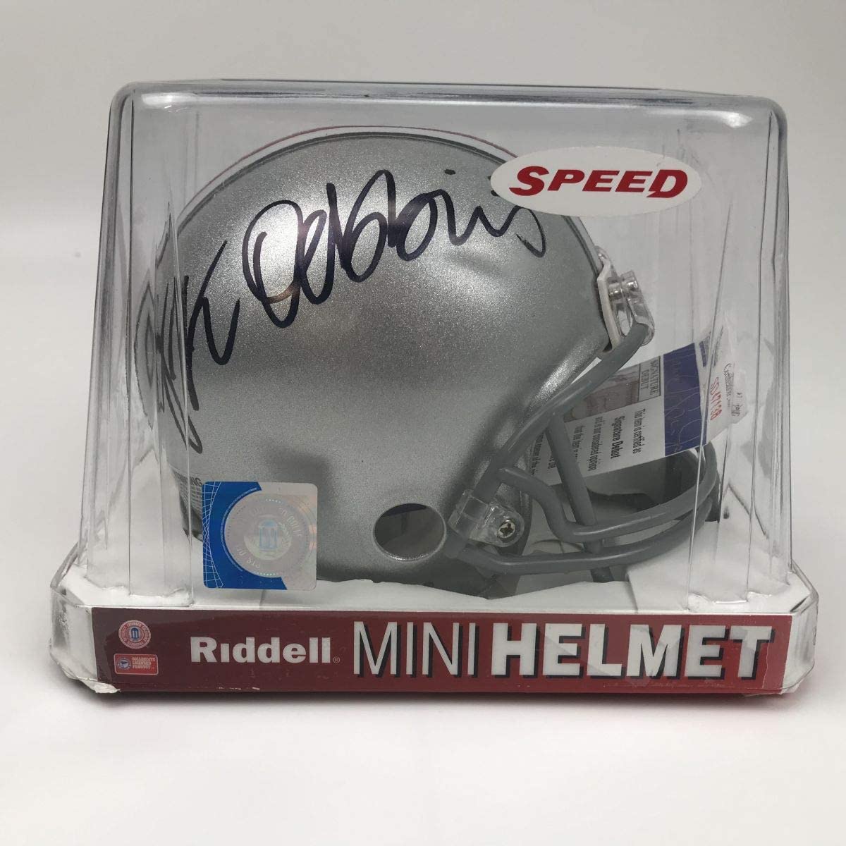 Autographed/Signed JK J.K. Dobbins Ohio State Buckeyes College Football Mini Helmet JSA COA