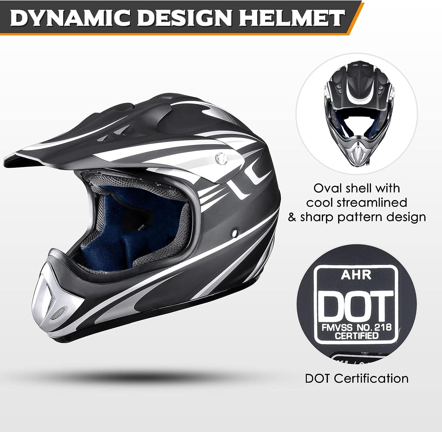 AHR Adult Offroad Dirt Bike Helmet Motocross ATV Dirtbike Outdoor BMX MX Full Face Motorcycle Helmet DOT Approved