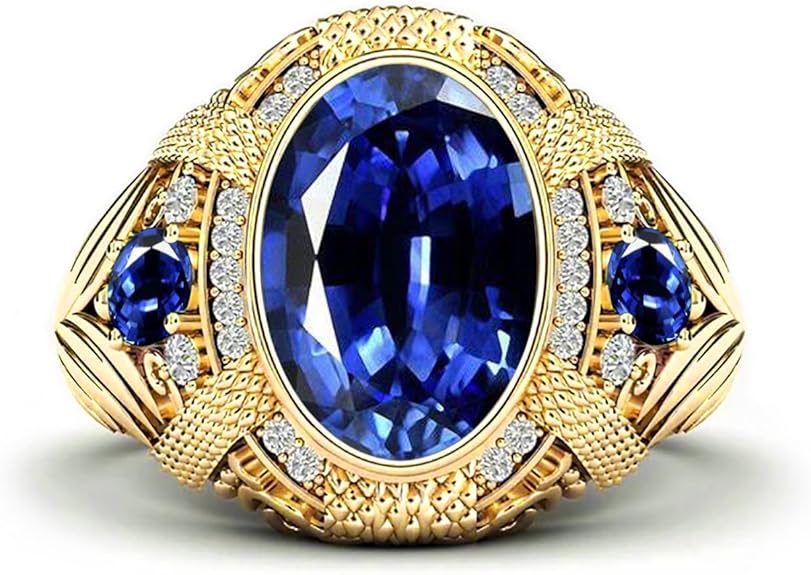 10K 14K 18K Gold 2 Carat Sapphire Engagement for Men Gold Mens Sapphire Ring Oval Cut Best Gift for Birthday Anniversary Christmas Fathers Day