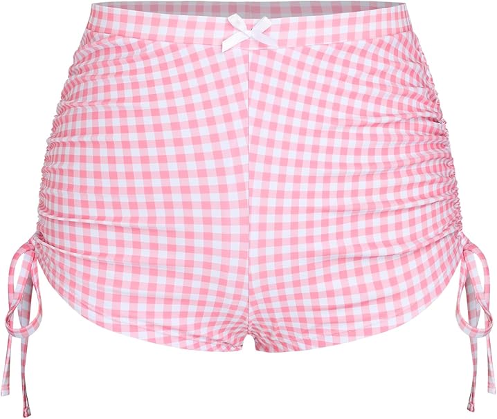 ZAFUL Women's Swim Shorts High Waisted Bow Gingham Floral Print Boyshorts Bathing Suit Swimsuit Bottoms Board Shorts