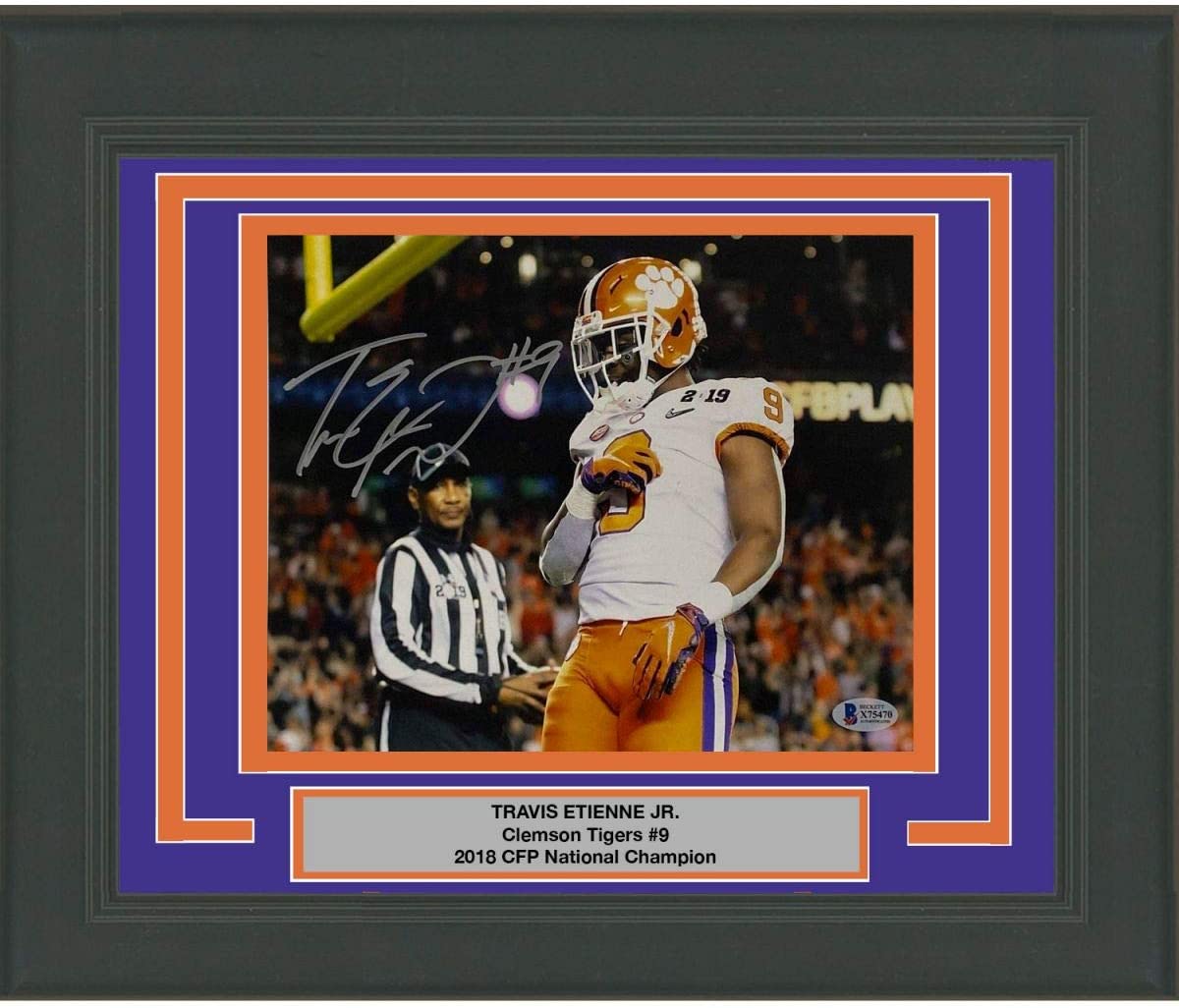 Framed Autographed/Signed Travis Etienne Jr Clemson Tigers 8x10 College Football Photo Beckett BAS COA #4