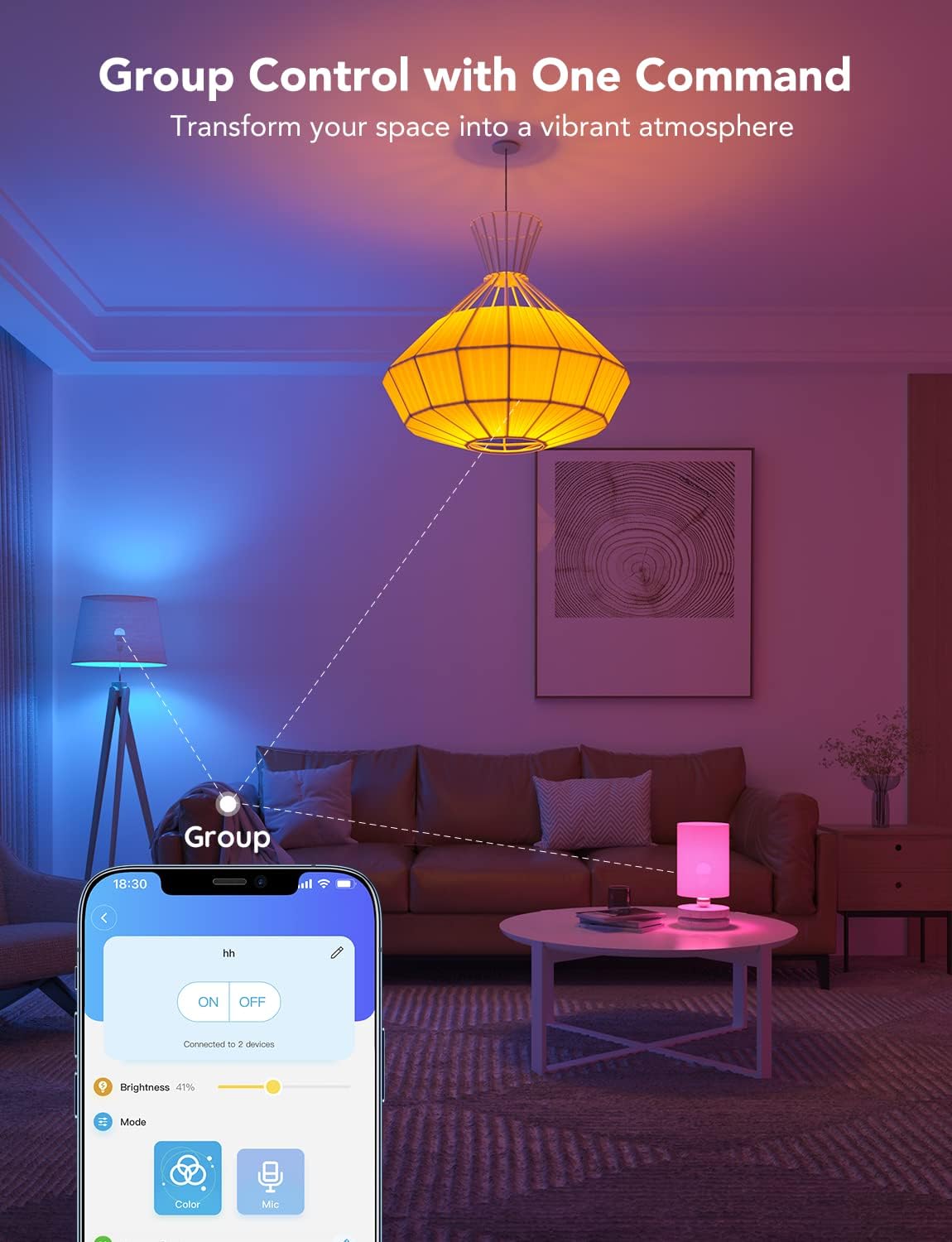 Govee Smart Light Bulbs, WiFi and Bluetooth Light Bulbs, Music Sync and 54 Scene Modes, 9W 60W Equivalent WiFi Light Bulbs, Color Changing RGBWW Light Bulbs, Supports Alexa & Google Assistant, 2 Pack