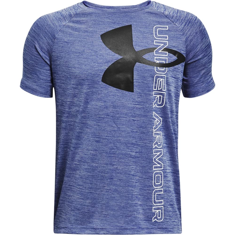 Under Armour boys Tech Split Logo Hybrid Short-Sleeve T-Shirt , Royal Blue (400)/Black , Youth X-Small