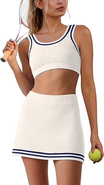 SENSERISE Womens Workout Sets Tennis Dress Built in Shorts Tank Top and Skort Set with Pocket Gym Yoga Outfits