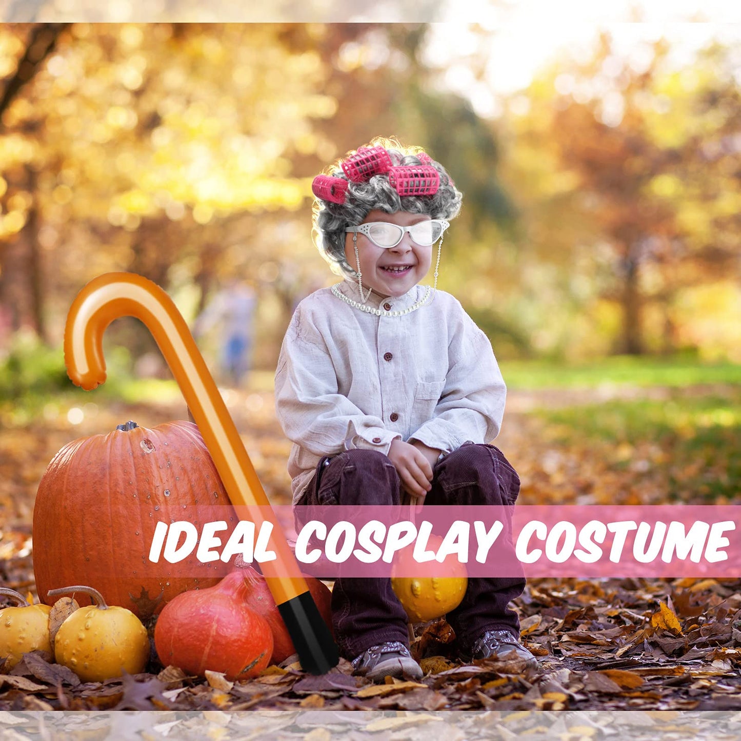 7 Pieces Old Lady Costume Set, Grandmother Wig with Hair Rollers, Halloween KIDS