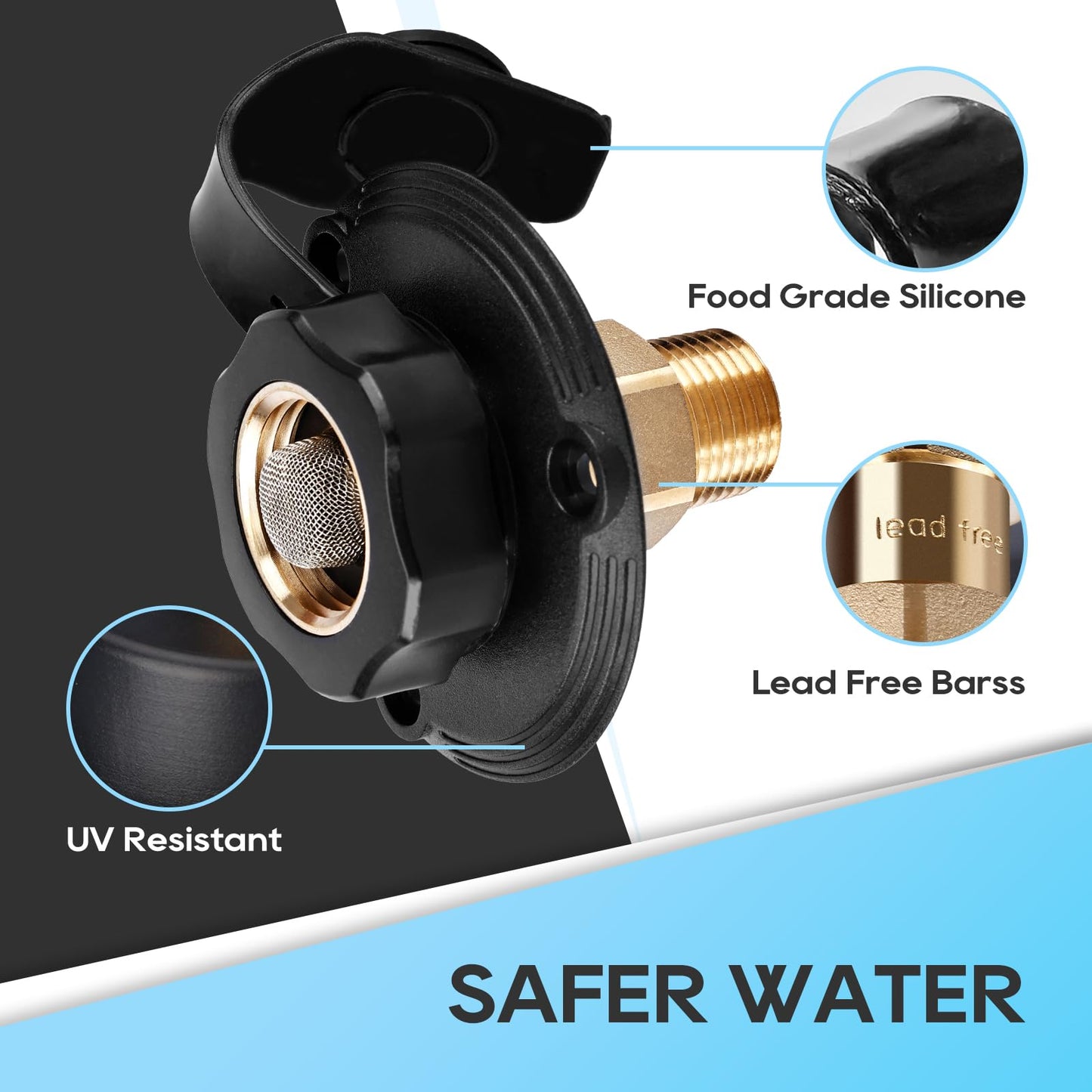 RVGUARD RV City Water Inlet, 3/4" NH Female to 1/2" NPT Male City Water Black S
