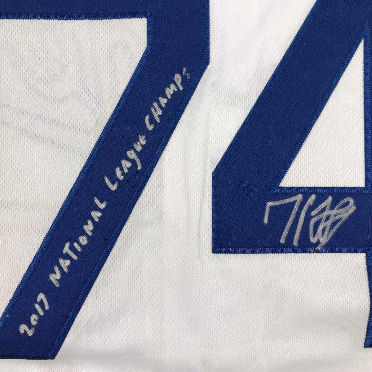 Autographed/Signed Kenley Jansen 2017 National League Champs Los Angeles LA White Baseball Jersey PSA/DNA COA