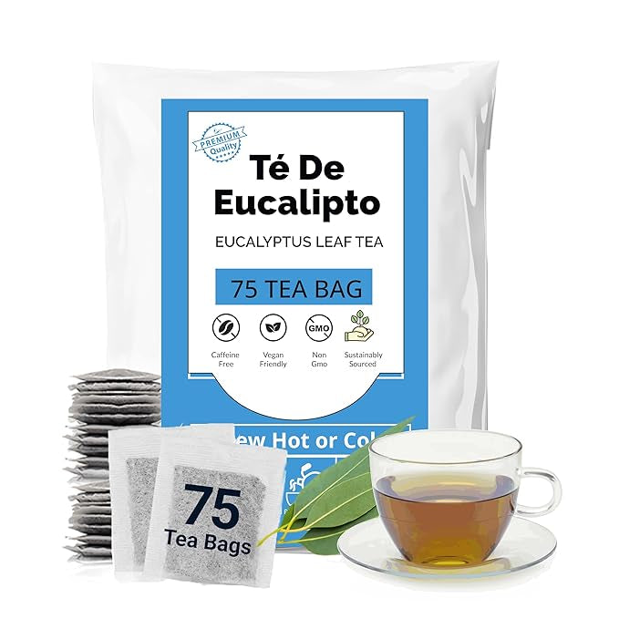 Akshit Eucalyptus Tea Bags - 75 Bags, Pure Eucalyptus Leaves,(te de eucalyptus)  Caffeine-Free Herbal Tea, 5oz, Te De Eucalipto
