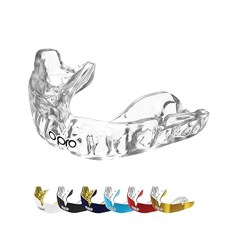 OPRO Instant Custom-Fit Mouth Guard, Dentist-Level Comfort, Protection & Fit - Moldable Mouthguard for Football, Boxing, Rugby, MMA, BJJ, UFC Mouth Piece- Includes Mouth Guard Case (Clear, Youth)