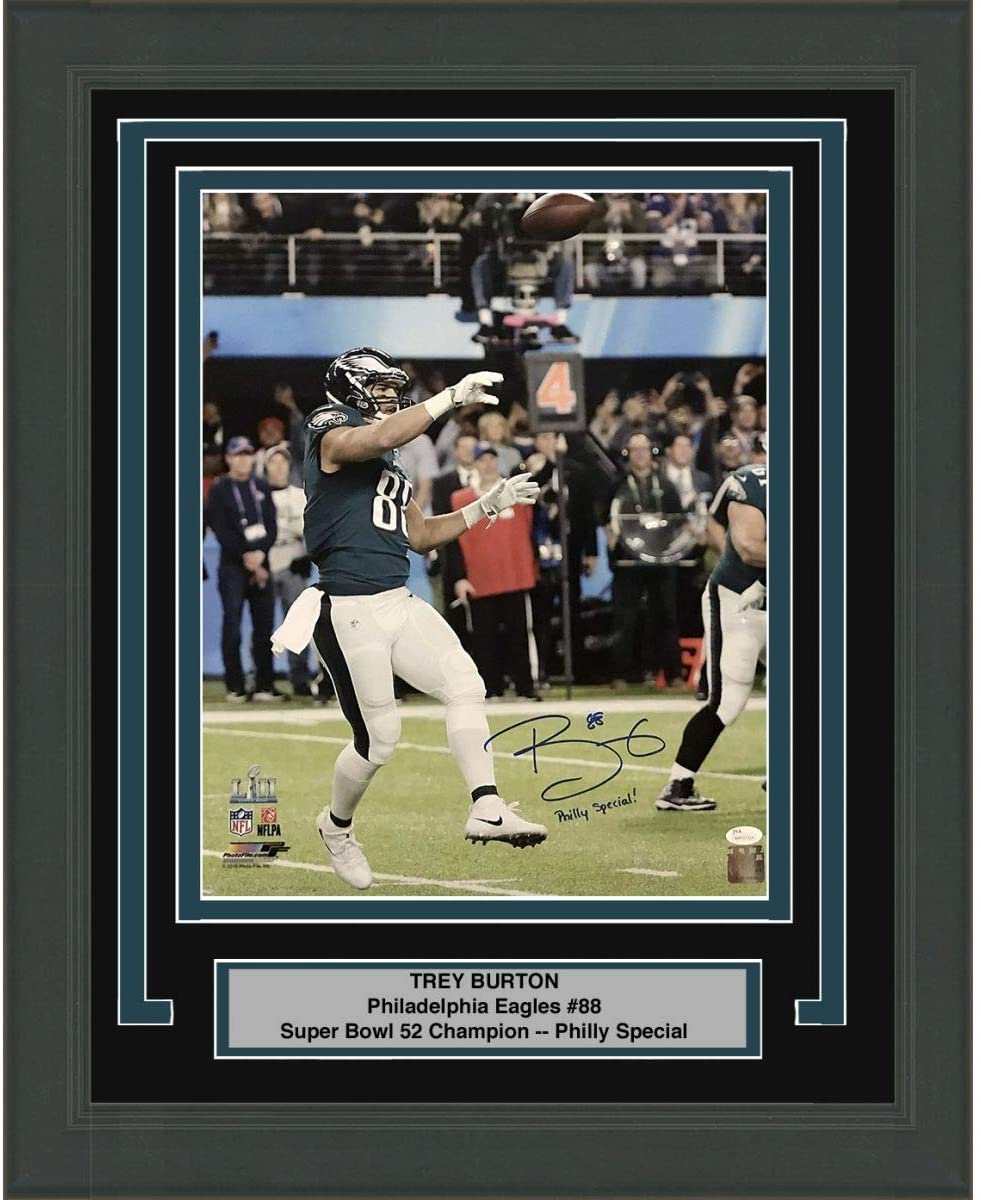 Framed Autographed/Signed Trey Burton Inscribed Philly Special Philadelphia Eagles Super Bowl LII 52 Champions 16x20 Football Photo JSA COA